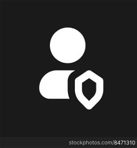 Contact under protection dark mode glyph ui icon. Access to information. User interface design. White silhouette symbol on black space. Solid pictogram for web, mobile. Vector isolated illustration. Contact under protection dark mode glyph ui icon