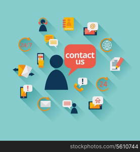 Contact us background with address call center customer service icons vector illustration