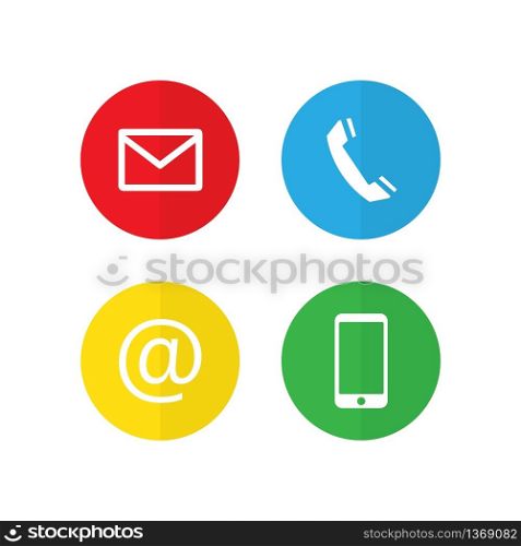 Contact us colored icons set. Email phone symbols on white background EPS 10. Contact us colored icons set. Email phone symbols on white background. EPS 10