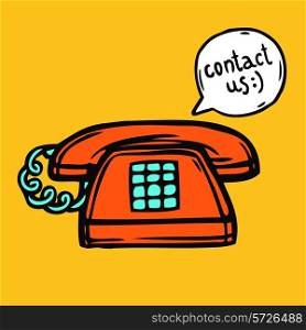 Contact us communication poster with classic retro phone vector illustration