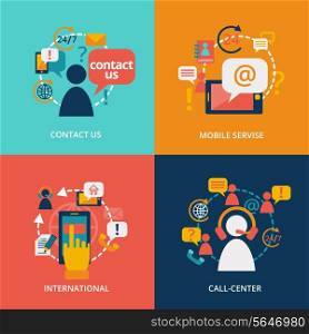 Contact us concept flat business icons set of address call center customer service for infographics design web elements vector illustration