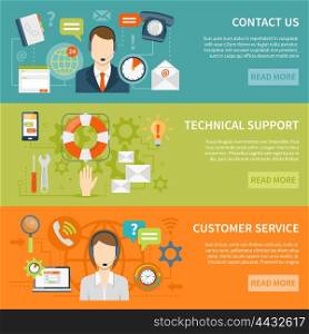 Contact Us Customer Support Banners. Contact us customer support banners of online and offline technical and other support services flat vector illustration