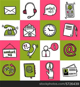 Contact us helpdesk telephone hotline service sketch icons set isolated vector illustration