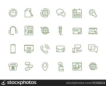 Contact us icon set. Website linear symbols location phone email about vector design pictures map. Location and address mail, contact and calendar illustration. Contact us icon set. Website linear symbols location phone email about vector design pictures map