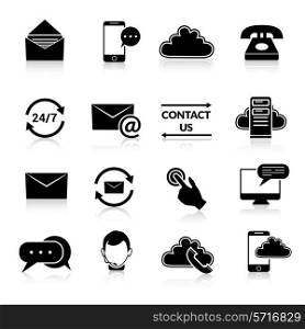 Contact us phone customer service user support call black and white icons set isolated vector illustration