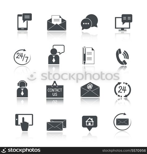 Contact us service icons set of email phone communication and representative person isolated vector illustration