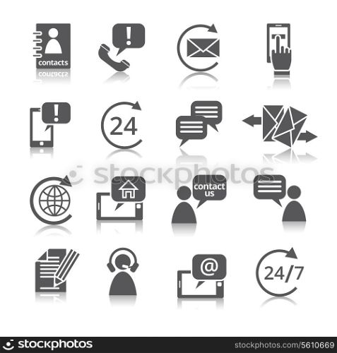 Contact us service icons set with reflection of email phone communication and representative person isolated vector illustration