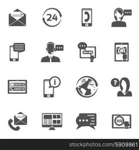 Contact us service line black icons set isolated vector illustration. Contact Us Icons Set