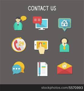 Contact us using phone call email website or mobile application flat icons set isolated vector illustration