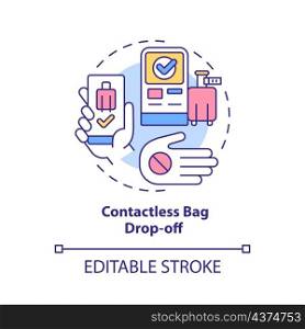 Contactless bag drop off concept icon. Safe service. Touchless system abstract idea thin line illustration. Isolated outline drawing. Editable stroke. Roboto-Medium, Myriad Pro-Bold fonts used. Contactless bag drop off concept icon