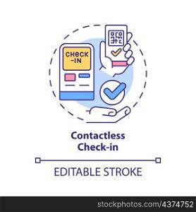 Contactless check in concept icon. Secure solution. Touchless system abstract idea thin line illustration. Isolated outline drawing. Editable stroke. Roboto-Medium, Myriad Pro-Bold fonts used. Contactless check in concept icon