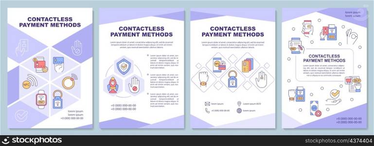 Contactless payment method brochure template. Booklet print design with linear icons. Vector layouts for presentation, annual reports, ads. Arial-Black, Myriad Pro-Regular fonts used. Contactless payment method brochure template
