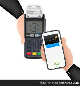 Contactless Payment Methods Mobile smart phone and wireless POS Terminal realistic style. Vector stock illustration.. Contactless Payment Methods Mobile smart phone and wireless POS Terminal realistic style. Vector stock illustration