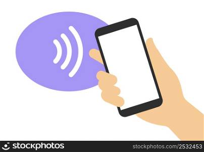 Contactless payment vector flat icon. Smartphone with hand contactless pay sign. Payment paypass or paywave tap. Stock vector element.. Contactless payment vector flat icon. Smartphone with hand contactless pay sign.