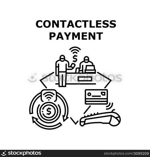 Contactless Payment Vector Icon Concept. Contactless Payment Technology For Paying By Credit Card And Digital Smartphone In Store Pos Terminal. Electronic Money Pay In Shop Black Illustration. Contactless Payment Vector Black Illustration