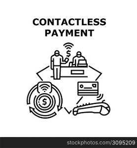 Contactless Payment Vector Icon Concept. Contactless Payment Technology For Paying By Credit Card And Digital Smartphone In Store Pos Terminal. Electronic Money Pay In Shop Black Illustration. Contactless Payment Vector Black Illustration