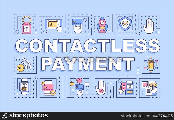 Contactless payment word concepts purple banner. Infographics with linear icons on background. Isolated typography. Vector outline color illustration with text. Arial-Black font used. Contactless payment word concepts purple banner