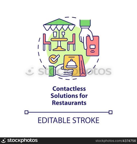 Contactless solutions for restaurant concept icon. Touchless system abstract idea thin line illustration. Isolated outline drawing. Editable stroke. Roboto-Medium, Myriad Pro-Bold fonts used. Contactless solutions for restaurant concept icon