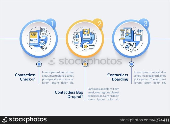 Contactless technology for travel circle infographic template. Data visualization with 3 steps. Process timeline info chart. Workflow layout with line icons. Lato-Bold, Lato-Regular fonts used. Contactless technology for travel circle infographic template