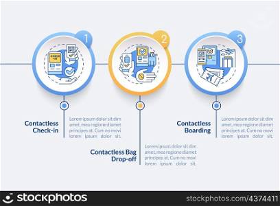 Contactless technology for travel circle infographic template. Data visualization with 3 steps. Process timeline info chart. Workflow layout with line icons. Lato-Bold, Lato-Regular fonts used. Contactless technology for travel circle infographic template
