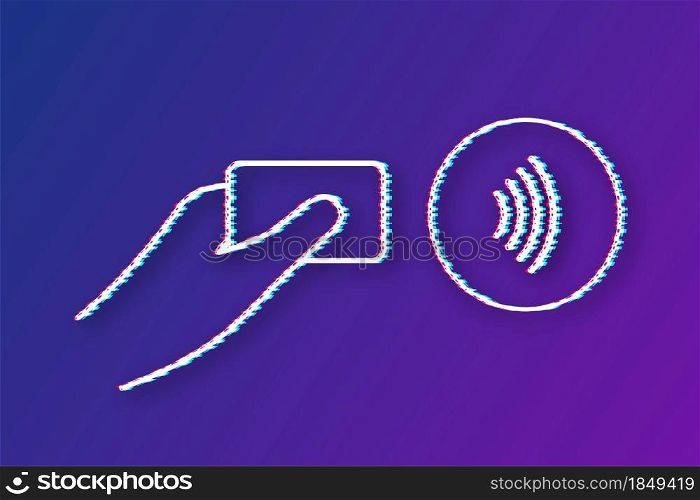 Contactless wireless pay sign logo. Glitch icon. NFC technology. Vector stock illustration. Contactless wireless pay sign logo. Glitch icon. NFC technology. Vector stock illustration.