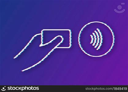 Contactless wireless pay sign logo. Glitch icon. NFC technology. Vector stock illustration. Contactless wireless pay sign logo. Glitch icon. NFC technology. Vector stock illustration.