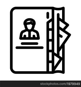 contacts notebook of business manager line icon vector. contacts notebook of business manager sign. isolated contour symbol black illustration. contacts notebook of business manager line icon vector illustration