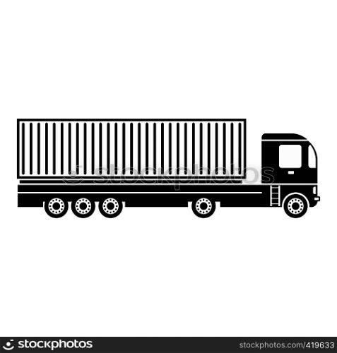 Container at the dock with truck black simple icon on a white background. Container at the dock with truck black simple icon