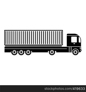 Container at the dock with truck black simple icon on a white background. Container at the dock with truck black simple icon