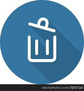 Container Button. Trash Can Icon. Flat Design. Long Shadow.