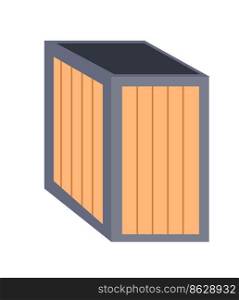 Container for throwing rubbish, isolated waste bin with metal and wooden planks parts. Bin for litter and rubbish, bucket for disposals, discharge and bulky items in park. Vector in flat style. Waste bin with metal and wooden parts, vector