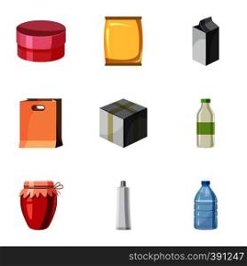 Container icons set. Cartoon illustration of 9 container vector icons for web. Container icons set, cartoon style