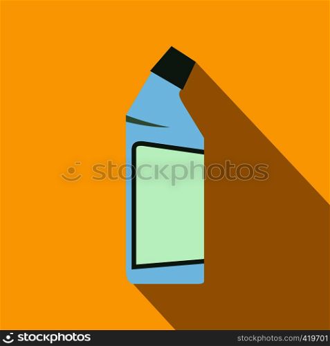 Container of drain cleaner flat on a yellow background. Container of drain cleaner flat