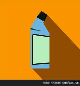 Container of drain cleaner flat on a yellow background. Container of drain cleaner flat