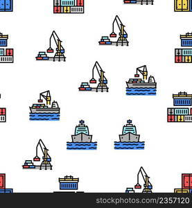 Container Port Tool Vector Seamless Pattern Thin Line Illustration. Container Port Tool Vector Seamless Pattern