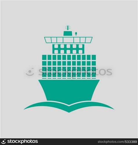 Container Ship Icon Front View. Green on Gray Background. Vector Illustration.