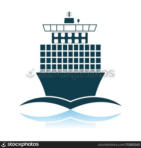 Container Ship Icon Front View. Shadow Reflection Design. Vector Illustration.