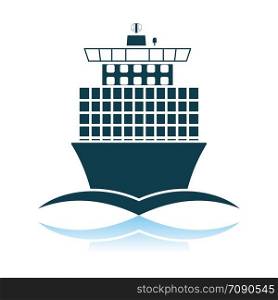 Container Ship Icon Front View. Shadow Reflection Design. Vector Illustration.