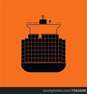 Container ship icon. Orange background with black. Vector illustration.