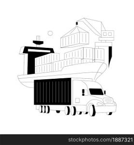 Container transportation abstract concept vector illustration. Industrial container cargo, logistics transportation, crane lifts box, ship loading, freight train, truck on road abstract metaphor.. Container transportation abstract concept vector illustration.