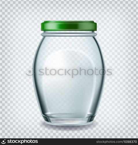 Container With Red Cap For Storage Honey Vector. Empty Glass Container With Metal Lid For Healthy Sweet Nutrition Transparency Background. Kitchen Glassware Concept Mockup Realistic 3d Illustration. Container With Red Cap For Storage Honey Vector