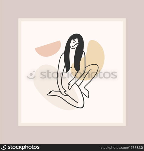 Contemporary art print with woman. Line art. Modern vector design for posters, cards, t-shirts and more. Contemporary art print with woman. Line art. Modern vector design