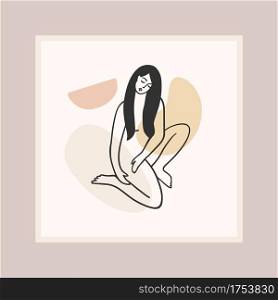 Contemporary art print with woman. Line art. Modern vector design for posters, cards, t-shirts and more. Contemporary art print with woman. Line art. Modern vector design