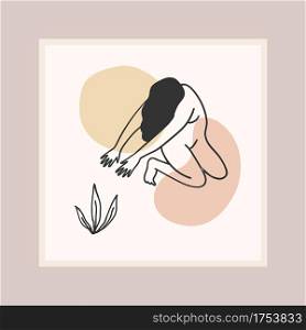 Contemporary art print with woman. Line art. Modern vector design for posters, cards, t-shirts and more. Contemporary art print with woman. Line art. Modern vector design