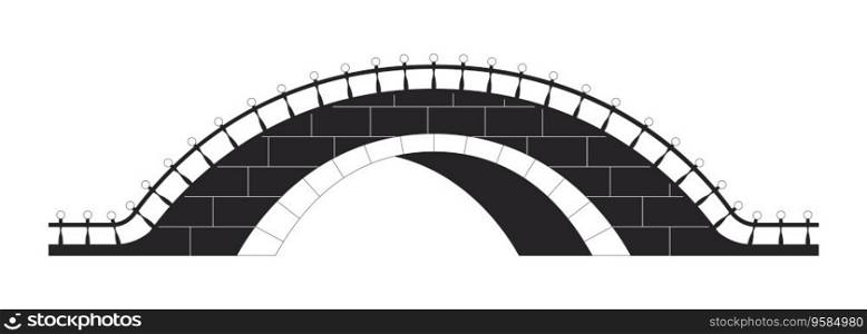 Contemporary brick bridge flat monochrome isolated vector object. Vintage traditional arch. Editable black and white line art drawing. Simple outline spot illustration for web graphic design. Contemporary brick bridge flat monochrome isolated vector object