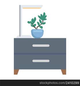 Contemporary cabinet with houseplant semi flat color vector object. Full sized item on white. Bedroom furniture simple cartoon style illustration for web graphic design and animation. Contemporary cabinet with houseplant semi flat color vector object