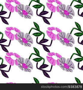 Contemporary cute stylized flowers seamless pattern. Decorative naive style botanical wallpaper. For fabric design, textile print, wrapping paper, cover. Vector illustration. Contemporary cute stylized flowers seamless pattern. Decorative naive style botanical wallpaper.