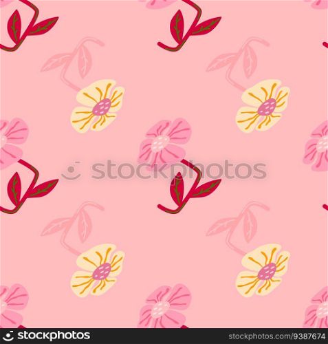 Contemporary cute stylized flowers seamless pattern. Decorative naive style botanical wallpaper. For fabric design, textile print, wrapping paper, cover. Vector illustration. Contemporary cute stylized flowers seamless pattern. Decorative naive style botanical wallpaper.
