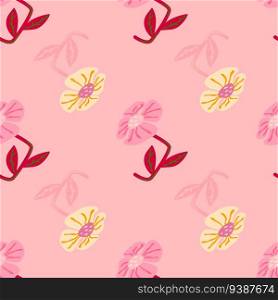 Contemporary cute stylized flowers seamless pattern. Decorative naive style botanical wallpaper. For fabric design, textile print, wrapping paper, cover. Vector illustration. Contemporary cute stylized flowers seamless pattern. Decorative naive style botanical wallpaper.
