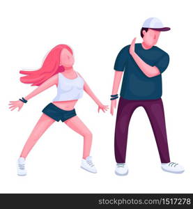 Contemporary dancers couple together flat color vector faceless character. People at club party. Hip hop street dance performers isolated cartoon illustration for web graphic design and animation